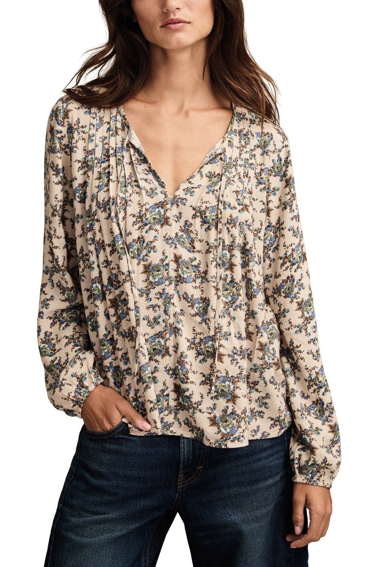 Pintuck Floral Peasant Top, Main, color, LILAC FLORAL