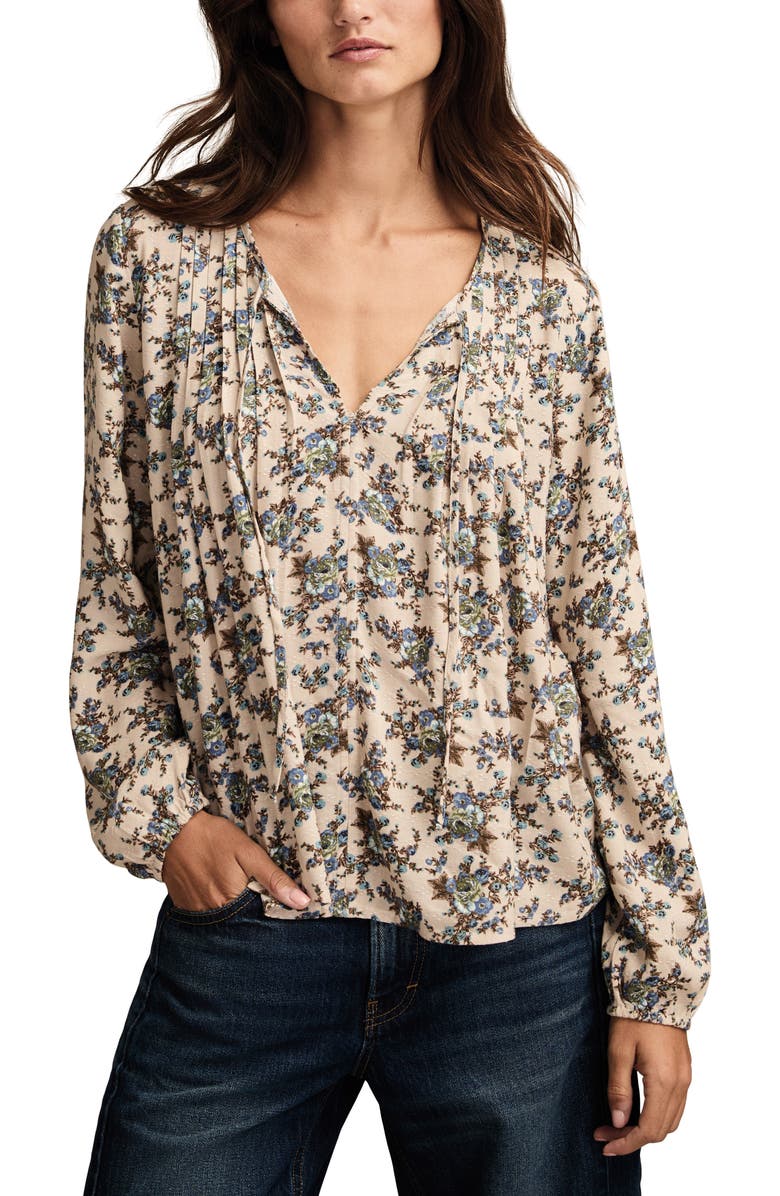 Lucky Brand Pintuck Floral Peasant Top, Main, color, Lilac Floral