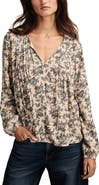 Lucky Brand Pintuck Floral Peasant Top