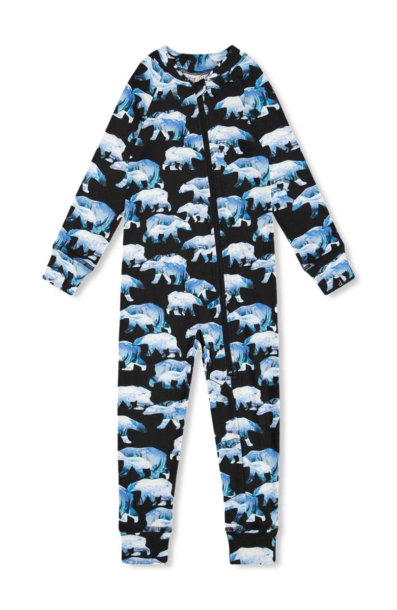 Deux par Deux Baby Boy's One Piece Thermal Underwear Black Printed Polar Bears, Main, color, 