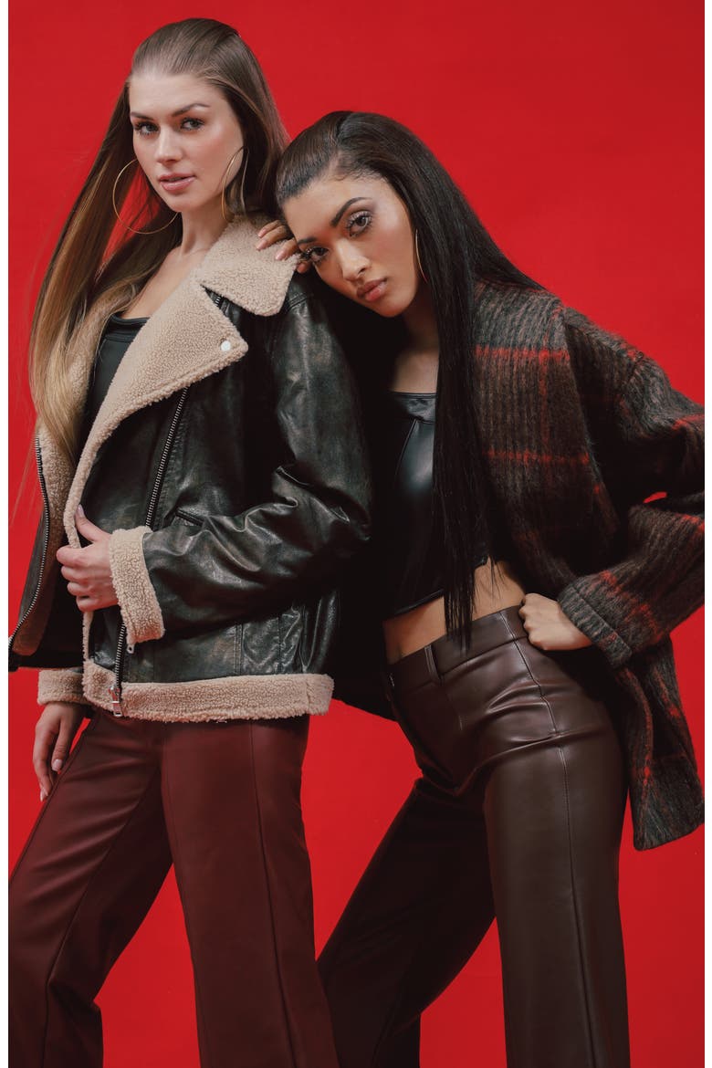 Relaxed Faux Shearling Moto Jacket, Alternate, color, CARBON/ OAT