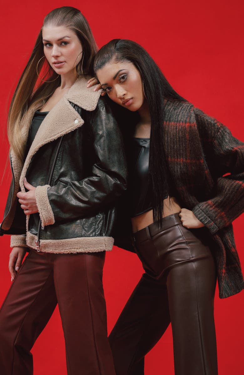 Avec Les Filles Relaxed Faux Shearling Moto Jacket, Alternate, color,