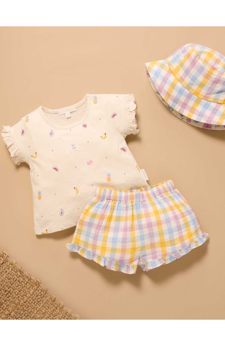 Purebaby Fruity Embroidered Top & Short Set, Alternate, color, Lila Check