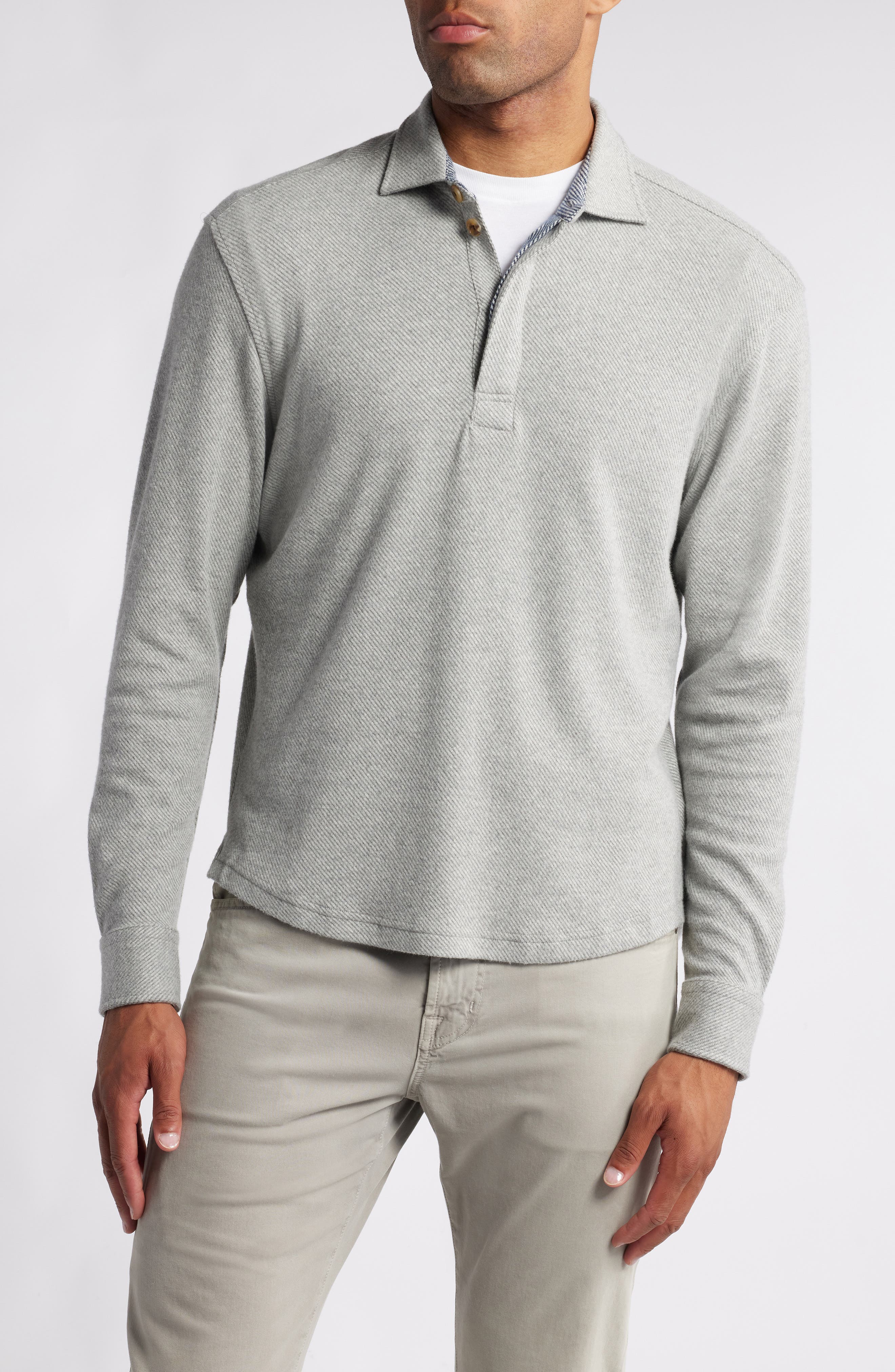 johnnie-O Middleton Long Sleeve Flannel Polo in Light Gray 