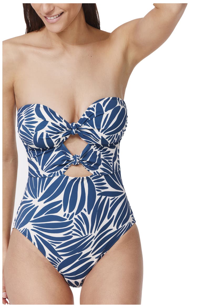 Comeback Cut Out Bandeau One Piece, Alternate, color, Petrol-White