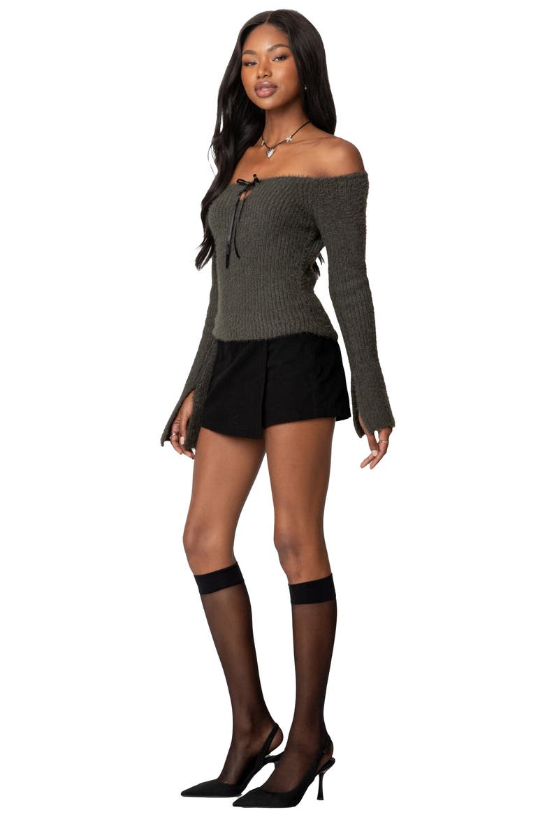 Off the Shoulder Long Sleeve Knit Shirt, Alternate, color, GRAY