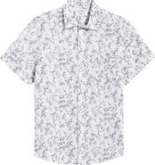 Nordstrom Fan Floral Printed Short Sleeve Linen Button-Up Shirt