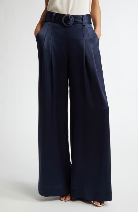 Shauna Belted Satin Wide Leg Pants