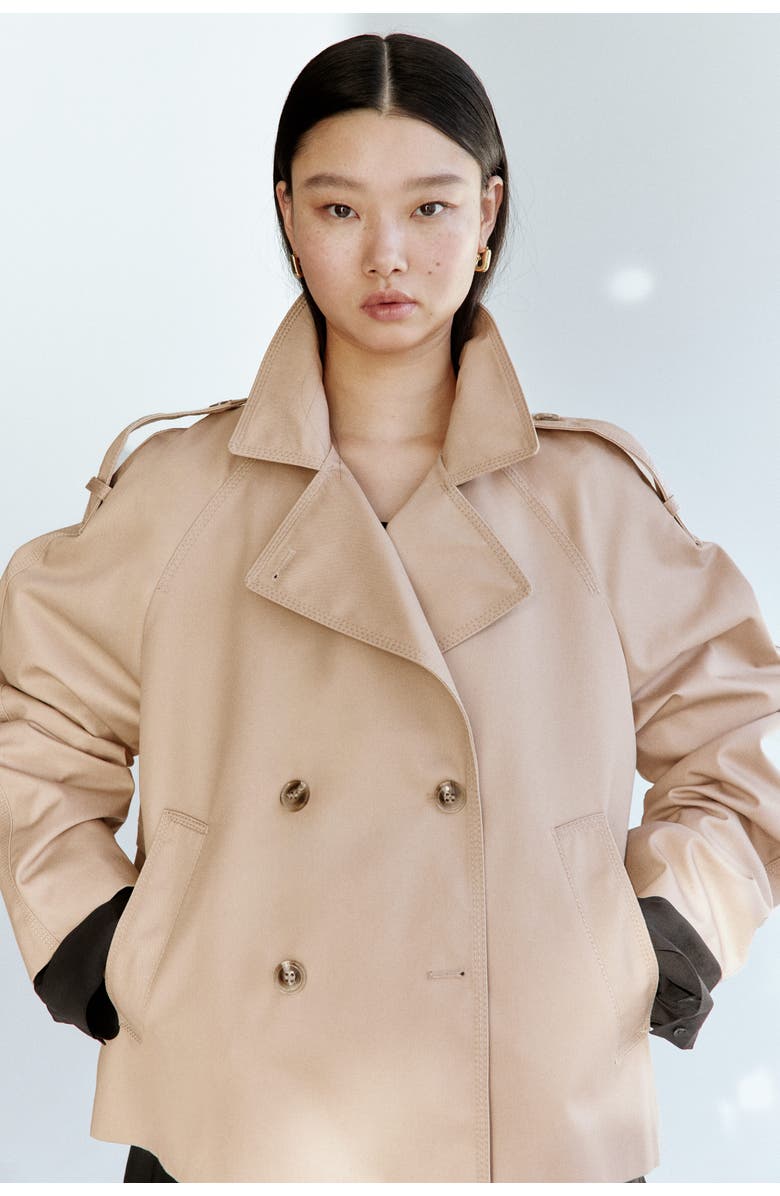 H&M Short trench coat, Alternate, color, Beige