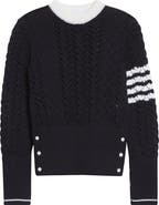 Thom Browne 4-Bar Pointelle Cable Virgin Wool Sweater