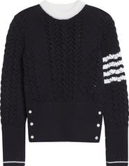 Thom Browne 4-Bar Pointelle Cable Virgin Wool Sweater
