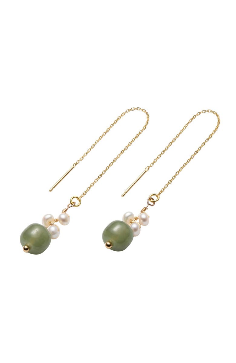seree Madeleine Jade and freshwater pearl drop earrings, Alternate, color, Light Green