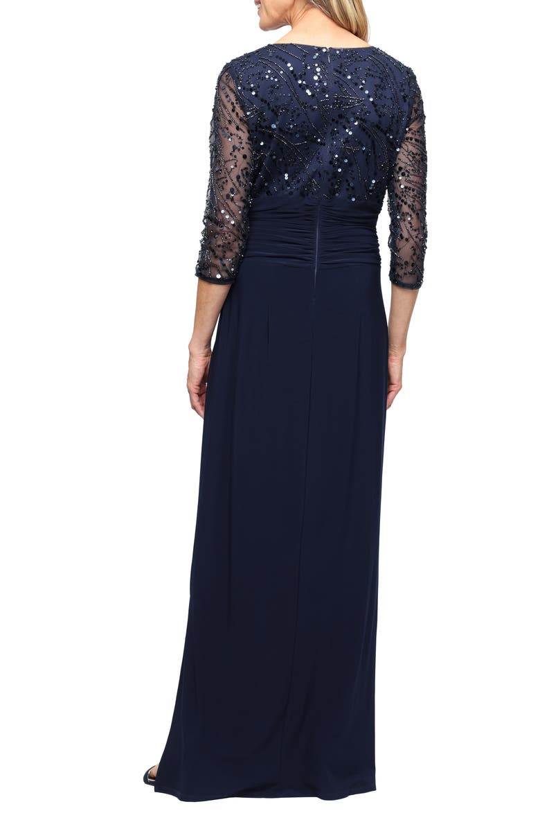 SL FASHIONS Beaded Matte Jersey Gown, Alternate, color, Navy