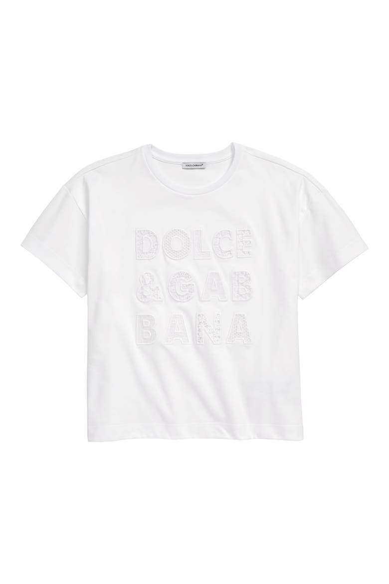 Kids' Lace Logo Appliqué T-Shirt, Main, color, W0800 OPTICAL WHITE