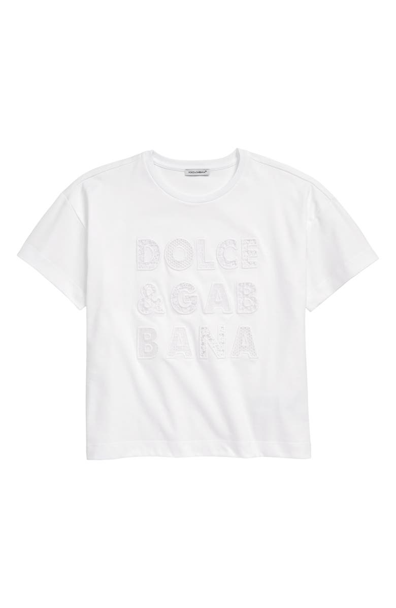 Dolce&Gabbana Kids' Lace Logo Appliqué T-Shirt, Main, color, 