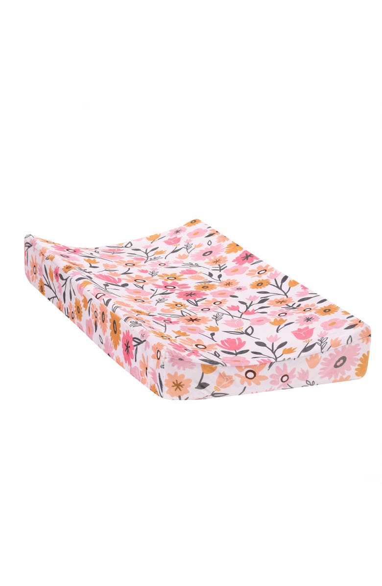 Lambs & Ivy Little Garden Ultra-Soft Minky Floral Baby Changing Pad Cover, Main, color, Pink