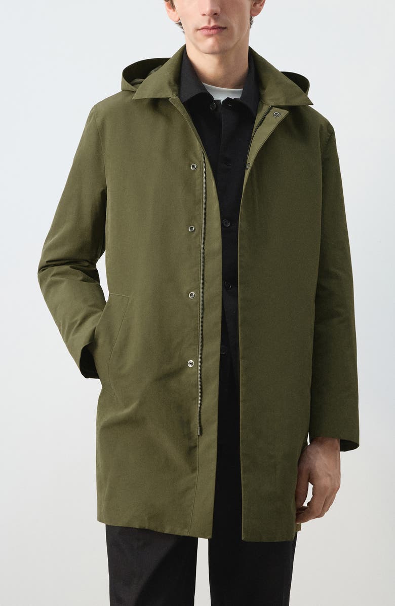 MANGO Water Repellent Parka with Removable Hood, Main, color, Olive Green
