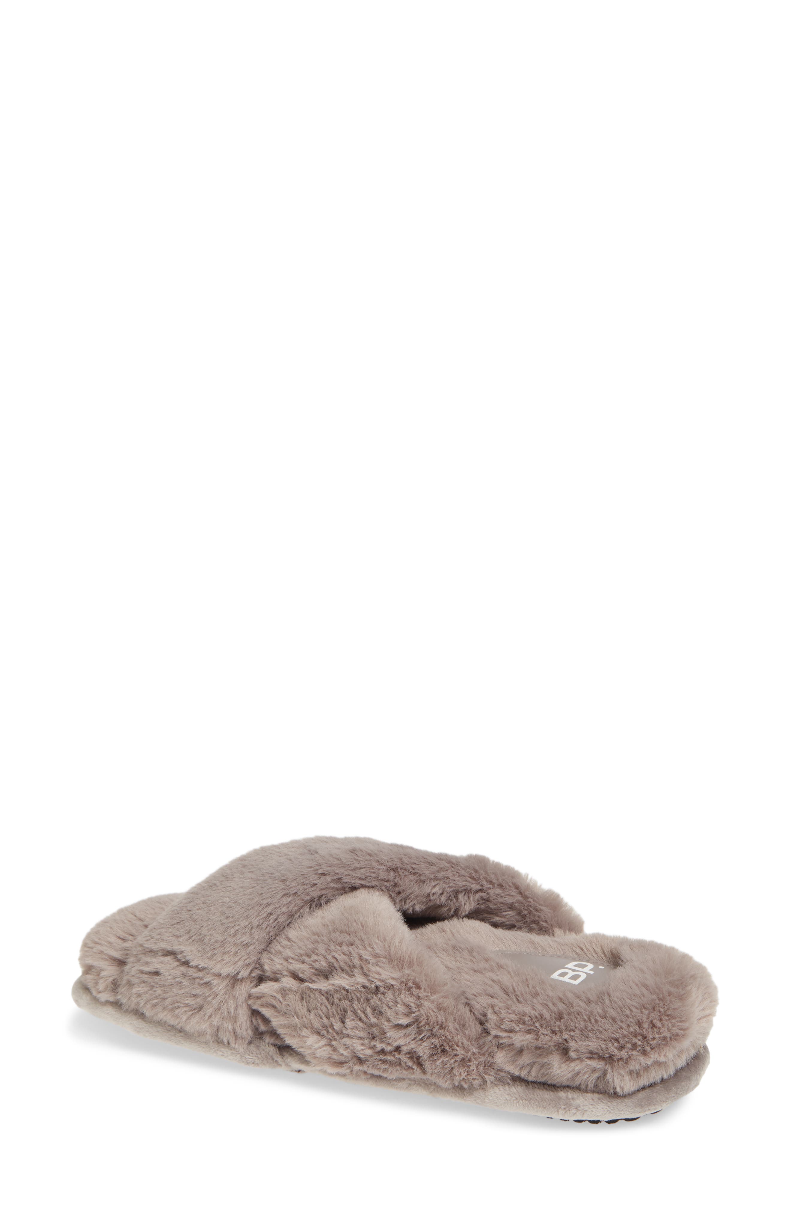 Sophie Criss Cross Plush Bedroom Slipper, Alternate, color, GREY FAUX FUR