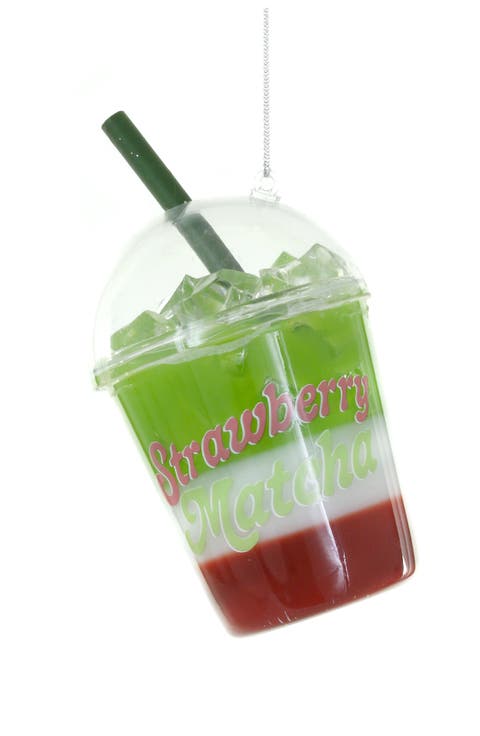 Iced Strawberry Matcha Latte Glass Ornament