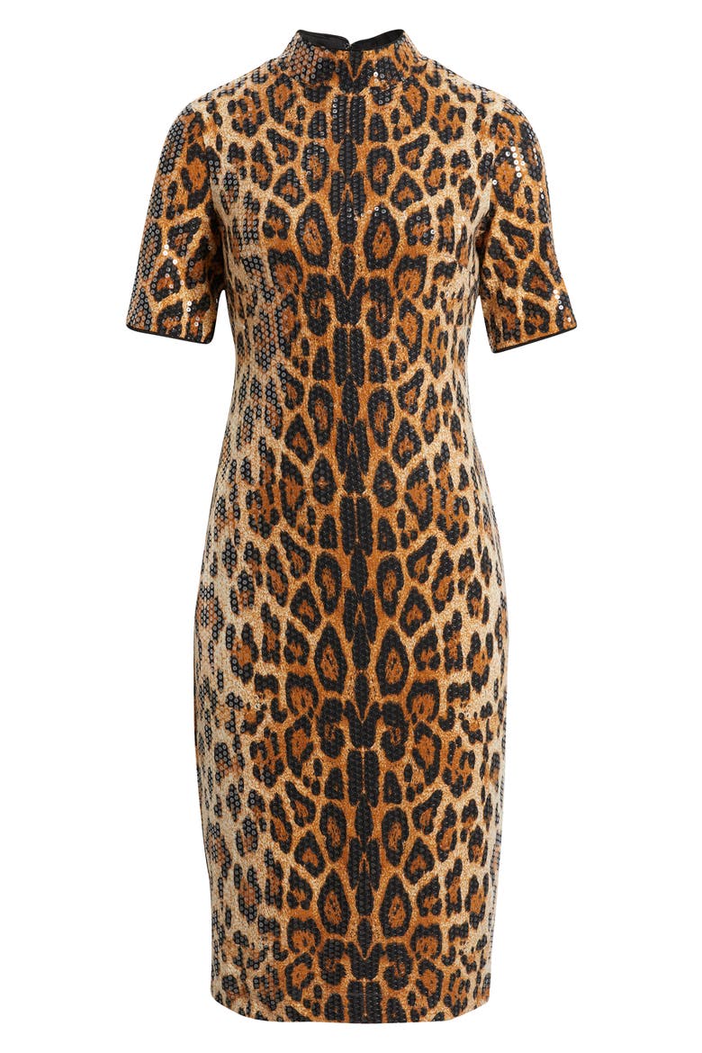 Sequin Mock Neck Sheath Dress, Alternate, color, BLURRED FLOATING FLORA