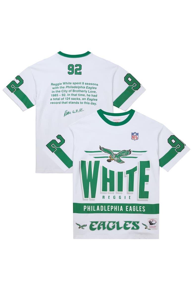 Men's Mitchell & Ness Reggie White White Philadelphia Eagles Name & Number Team Origins Vintage Logo T-Shirt, Main, color, White