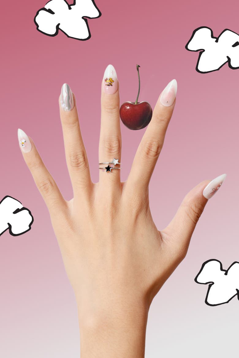 Swirls Of Snoopy Almond Press On Nails, Alternate, color, Pink