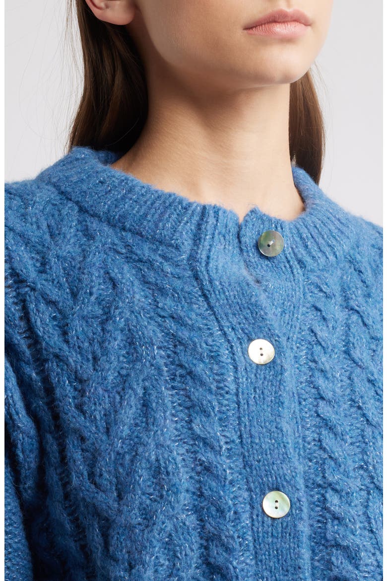 Amelie Cable Wool & Alpaca Blend Cardigan, Alternate, color, LAKE