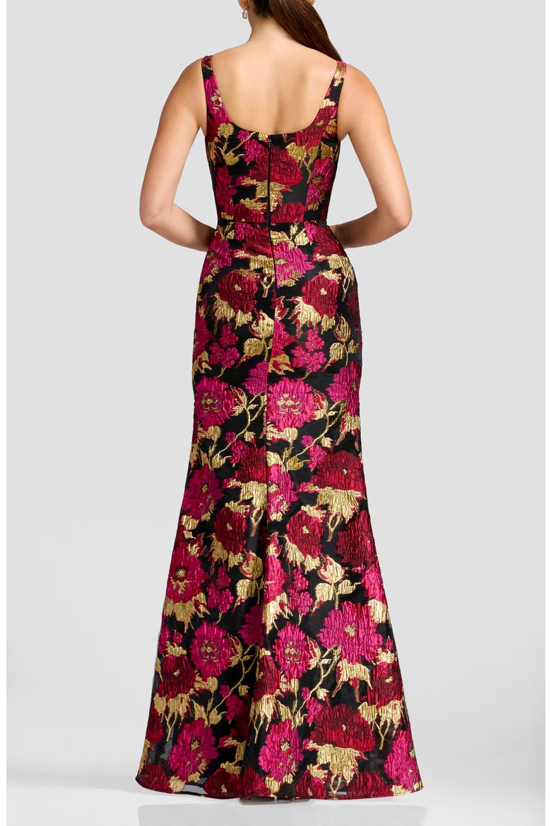 Lorena Metallic Floral Brocade Mermaid Gown, Alternate, color, FUCHSIA MULTI