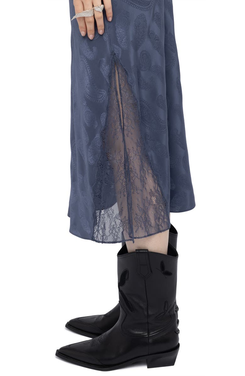 Zadig & Voltaire Jayla Paisley Jacquard Silk Satin Midi Skirt, Alternate, color, Storm