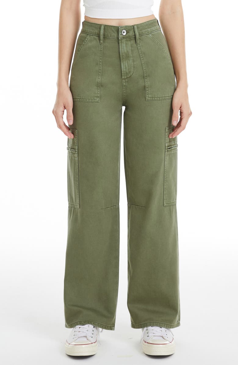 Bayeas High Waist Wide Leg Cargo Jeans, Main, color, Green
