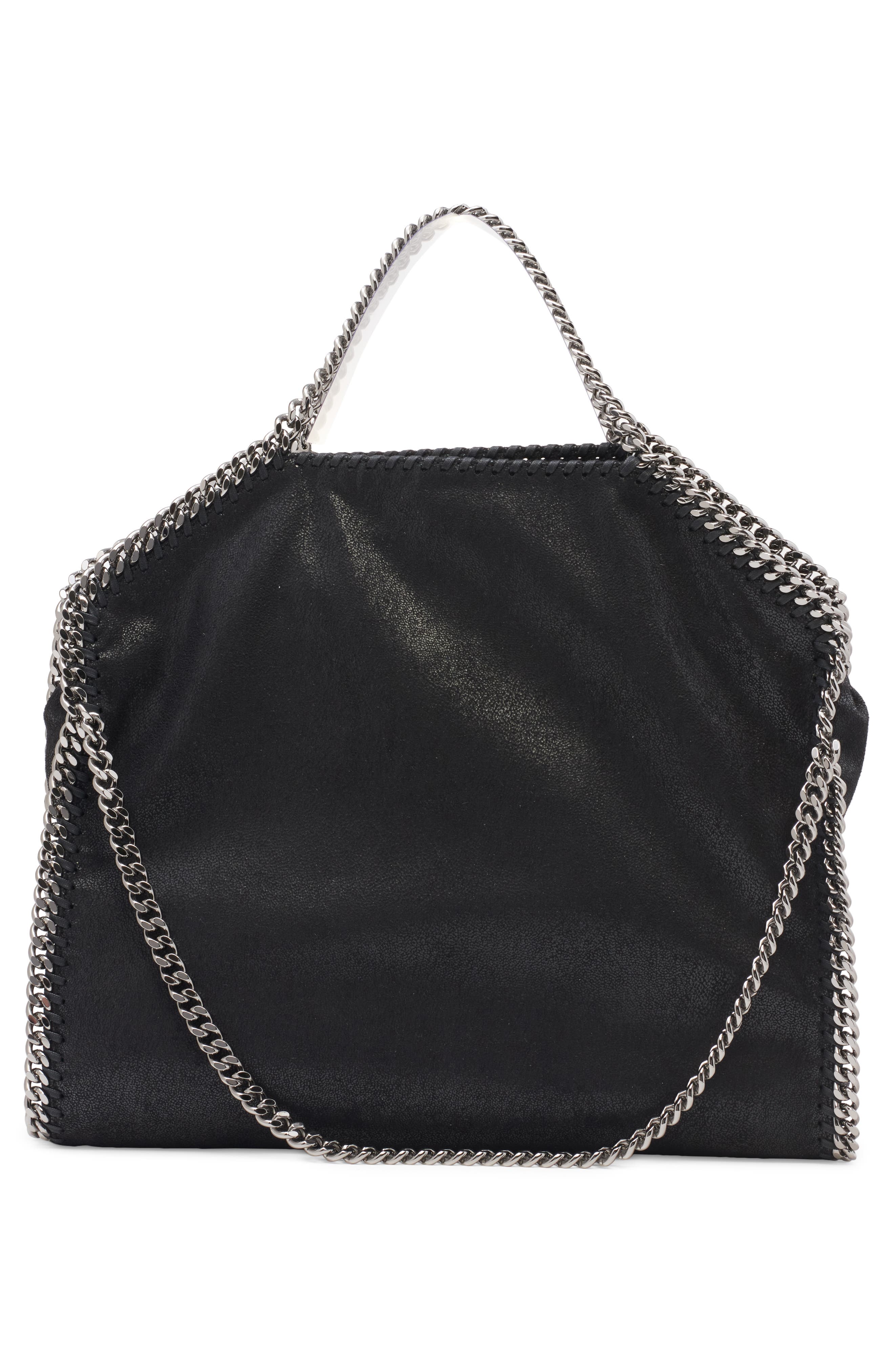 Stella McCartney Falabella Shaggy Deer Faux Leather Foldover Tote, Alternate, color, Black