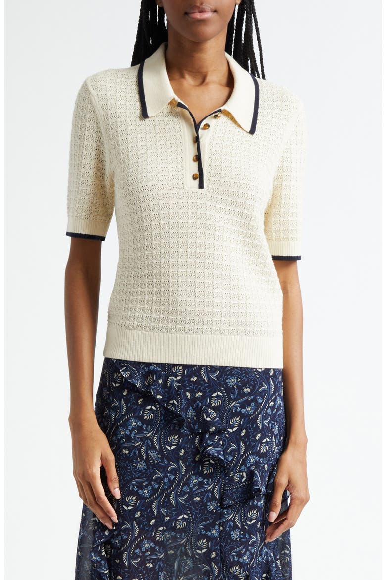 Brandt Pointelle Polo Sweater, Main, color, ECRU