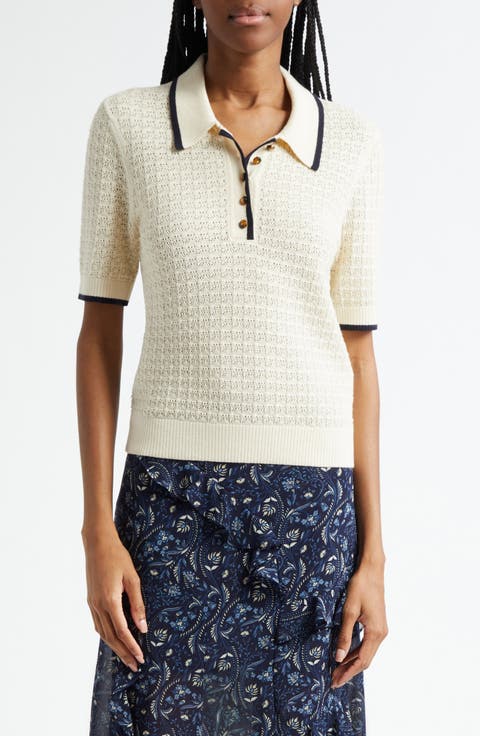 Brandt Pointelle Polo Sweater