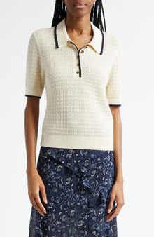 Veronica Beard Brandt Pointelle Polo Sweater