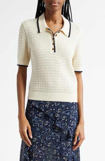 Veronica Beard Brandt Pointelle Polo Sweater