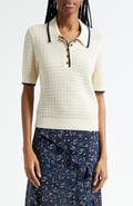 Veronica Beard Brandt Pointelle Polo Sweater