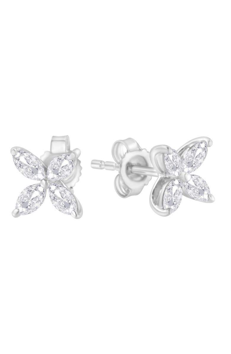Haus of Brilliance 14K Gold 1/2 Ct Marquise Diamond 8 Stone Floral Leaf Stud Earrings, Alternate, color, White