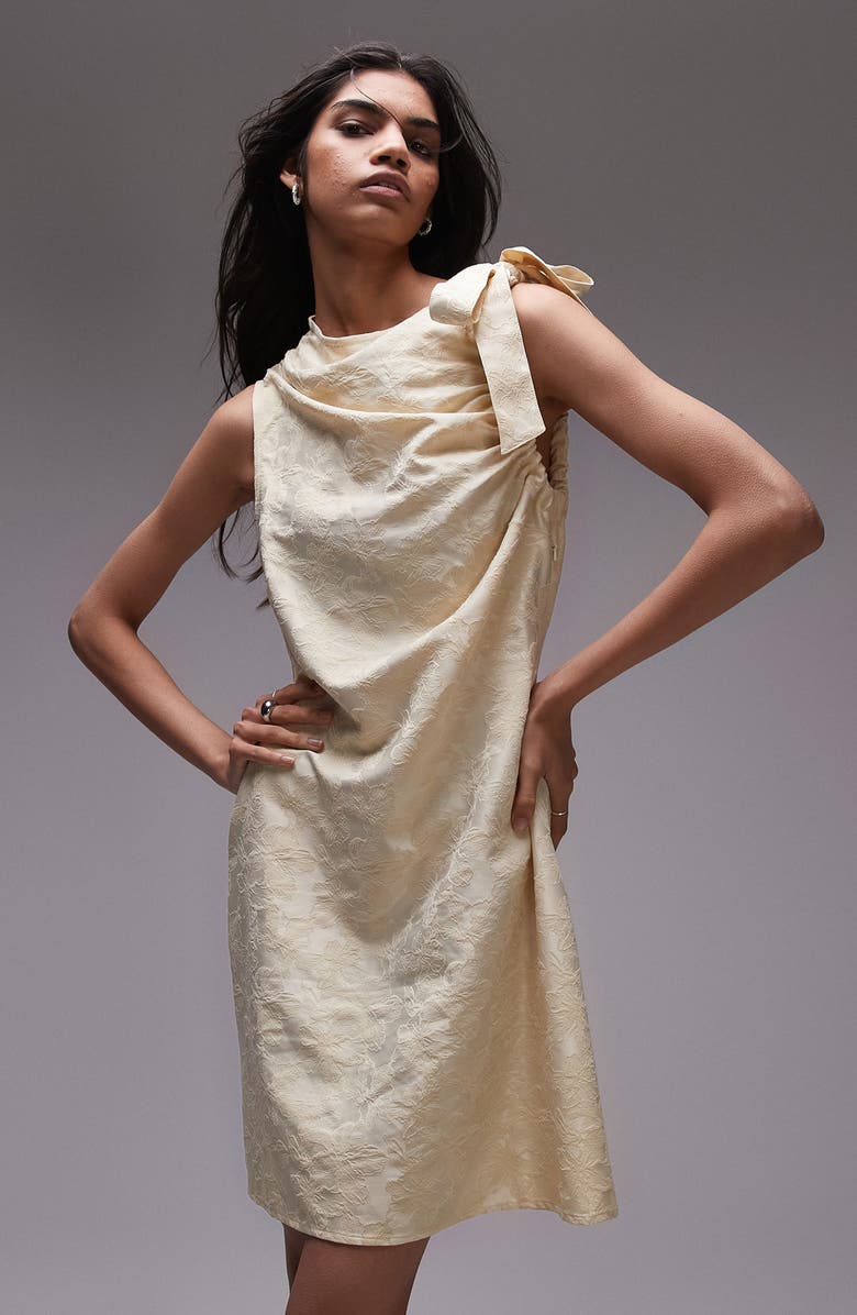 Topshop Tie Shoulder Jacquard Minidress, Alternate, color, Cream