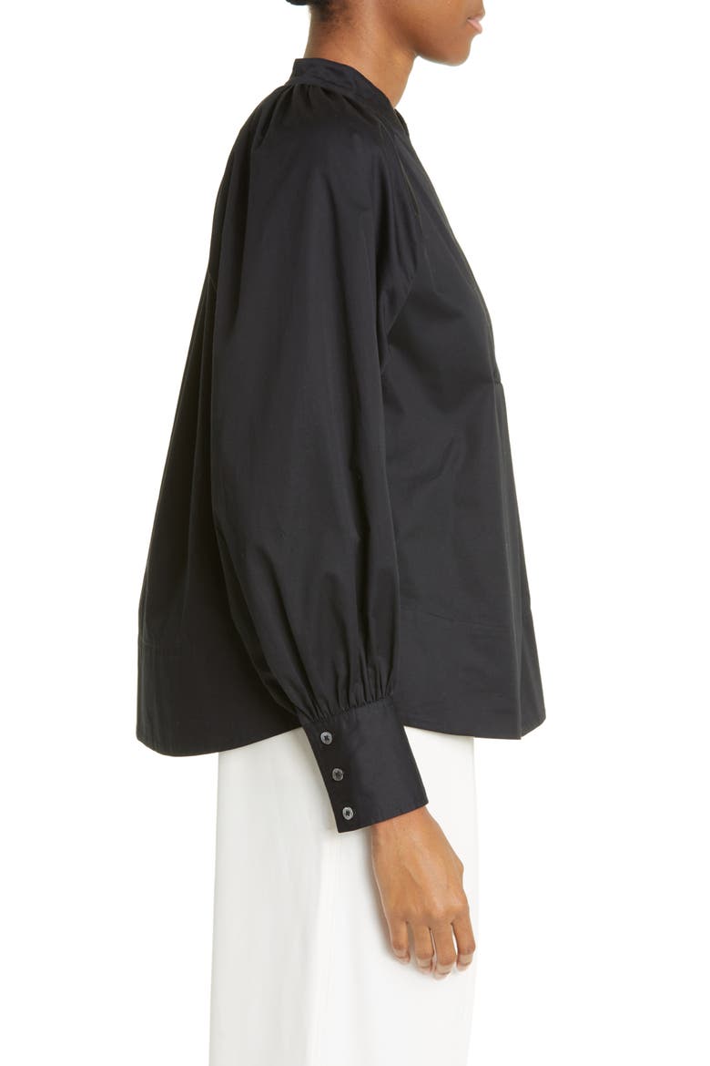 Pleated Cotton Poplin Blouse, Alternate, color, 001 BLACK