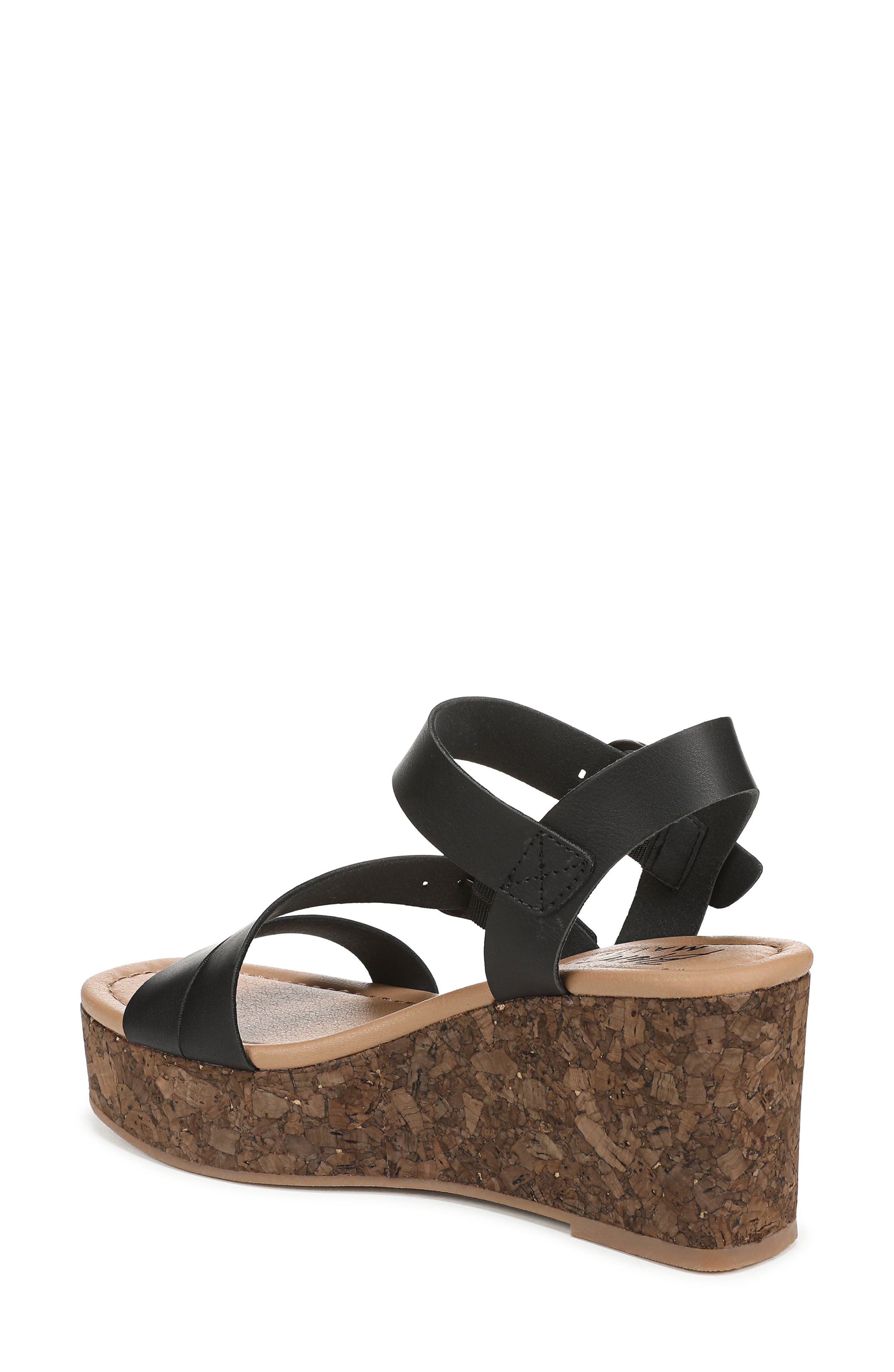 Blowfish Malibu Ali Buckled Wedge Sandal, Alternate, color, Black Faux Leather