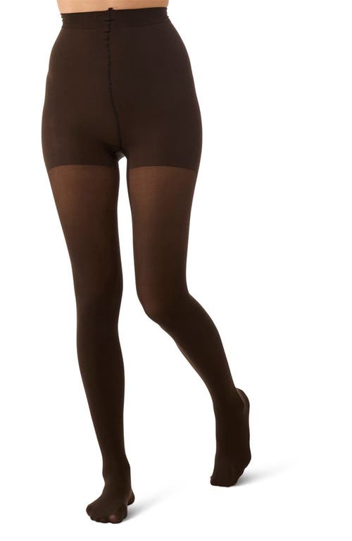 Memoi Perfectly Opaque Control Top Tights In Brown