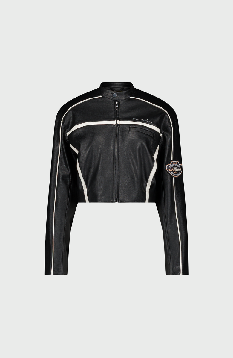 SAEMDI Calix Biker Jacket, Main, color, Black / White