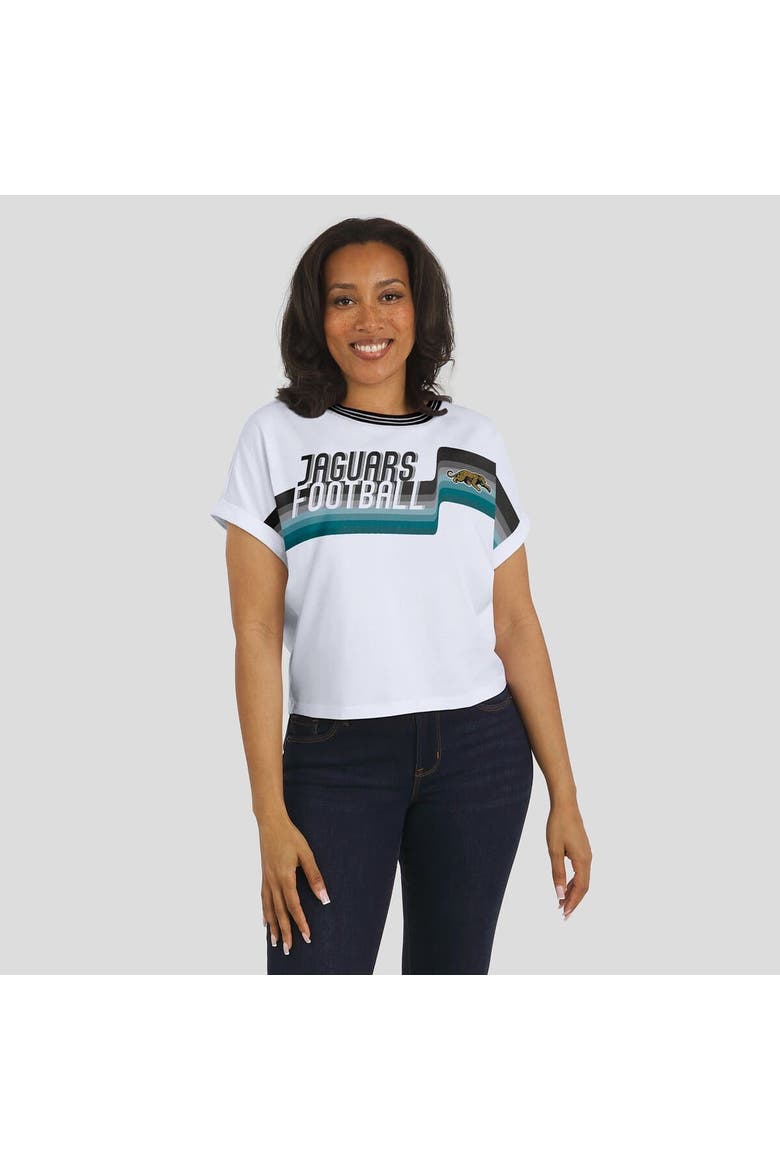 Women's WEAR by Erin Andrews White Jacksonville Jaguars Cropped Center Stripe Dolman T-Shirt, Alternate, color, White