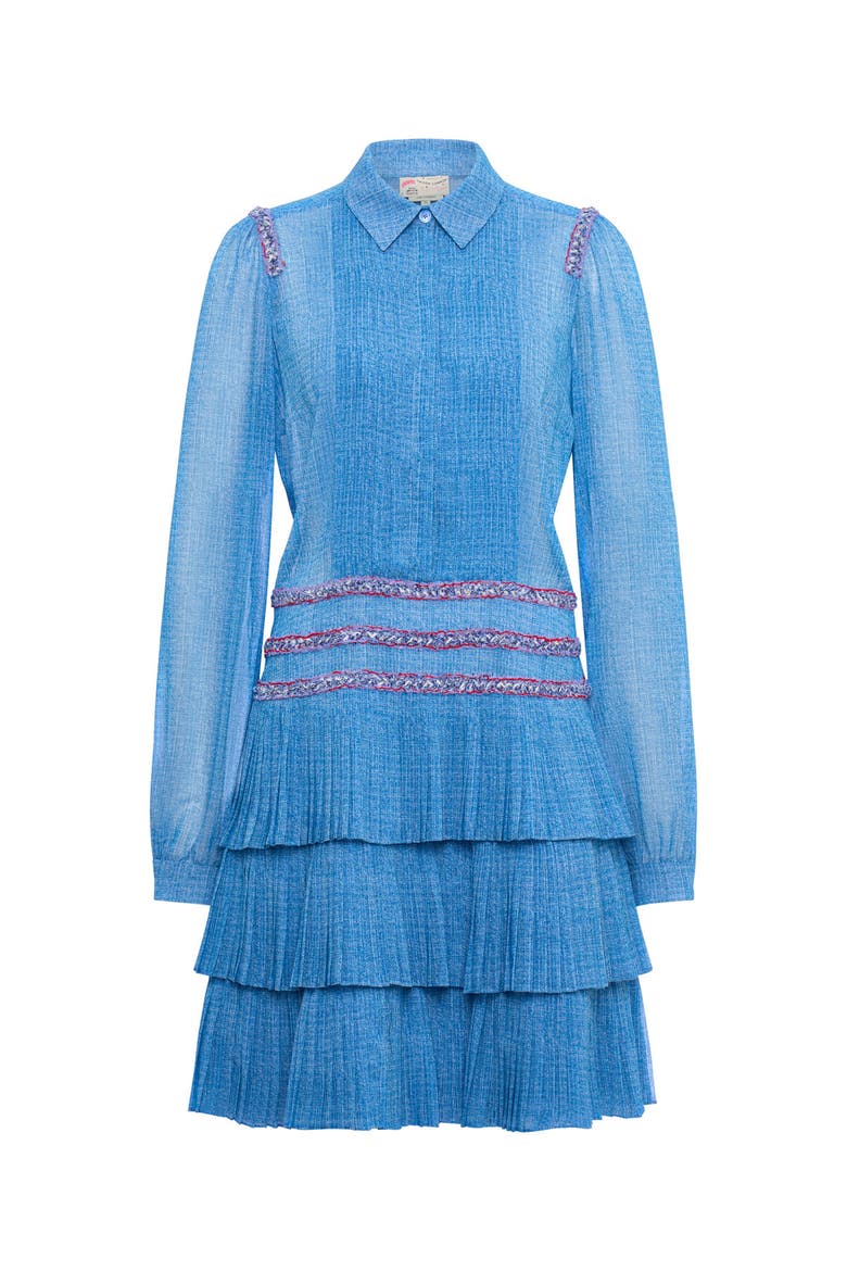 Knee Length Plissee Dress, Main, color, Jeansblue