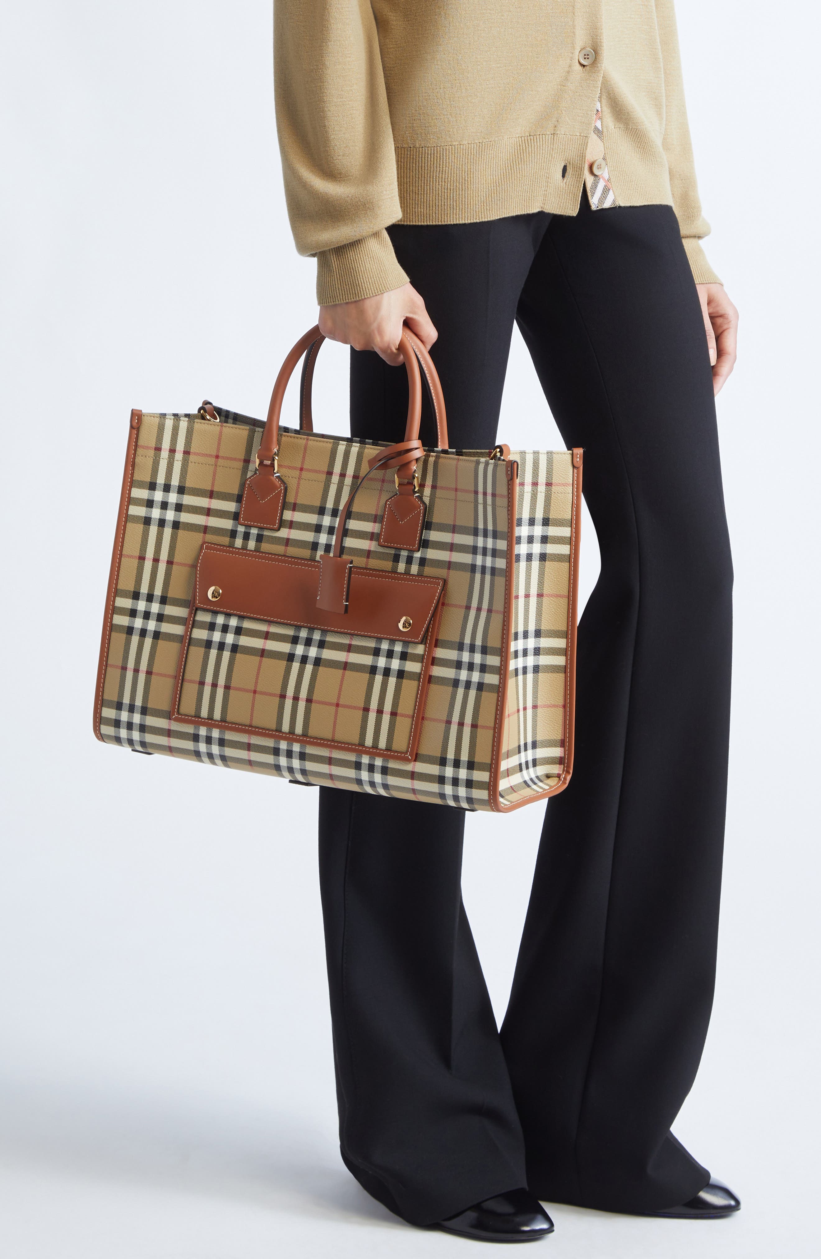 Burberry Medium Freya Check Coated Canvas Tote, Alternate, color, 