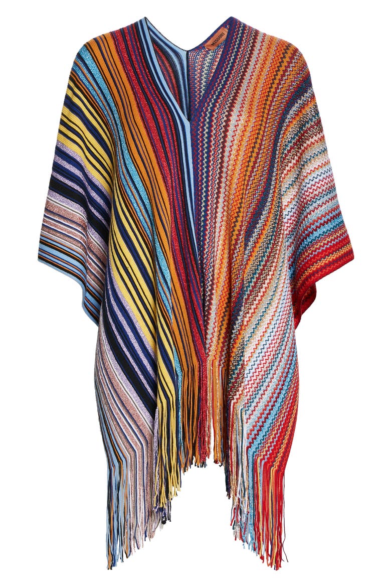 Metallic Stripe Wool Blend Poncho, Alternate, color, MULTI PURPLE/ ORANGE
