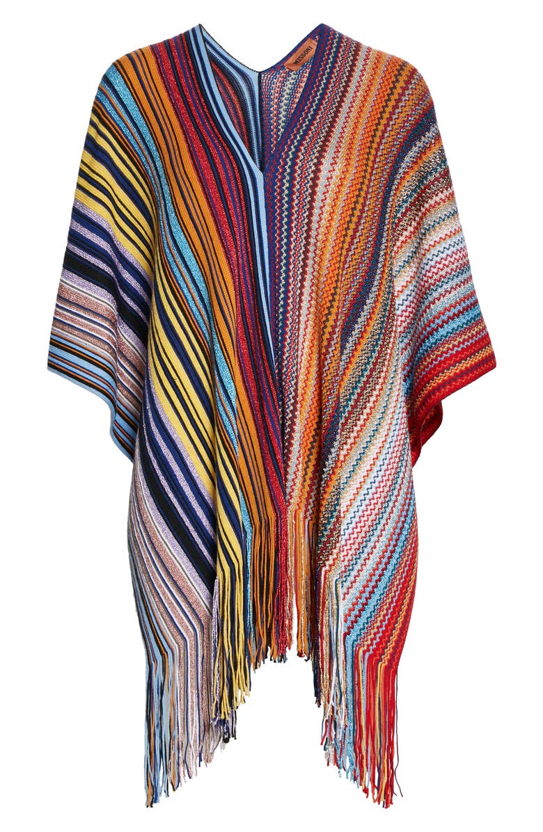 Missoni Metallic Stripe Wool Blend Poncho, Alternate, color, 