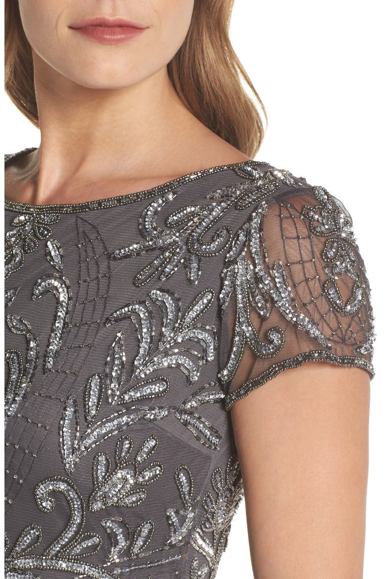 Embellished Mesh Gown, Alternate, color, SMOKE