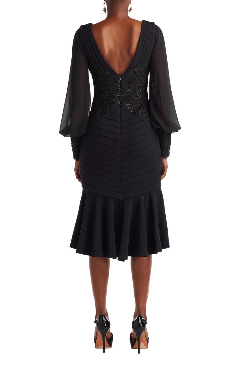 Sequin Lace Detail Long Sleeve High-Low Cocktail Dress, Alternate, color, BLACK