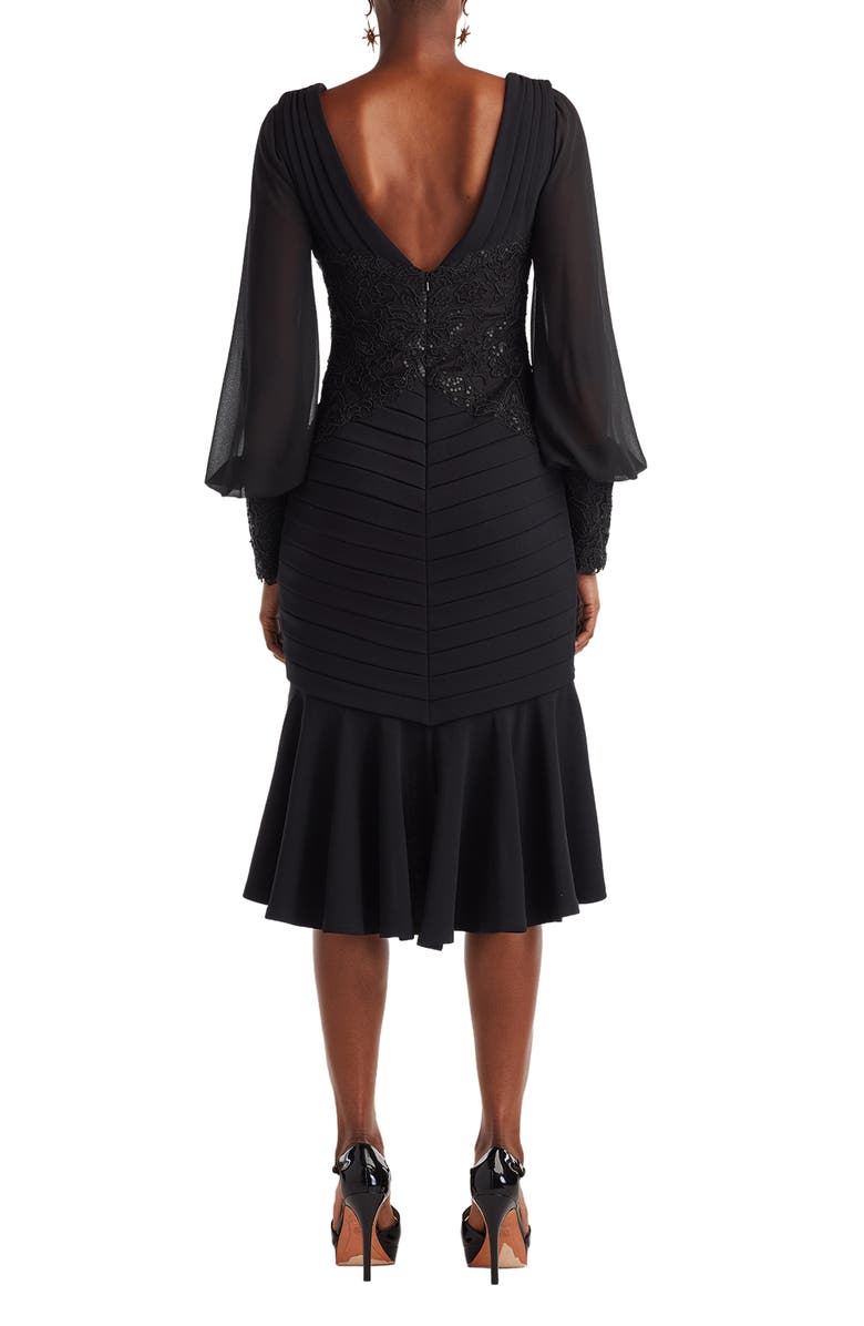 Tadashi Shoji Sequin Lace Detail Long Sleeve High-Low Cocktail Dress, Alternate, color, Black